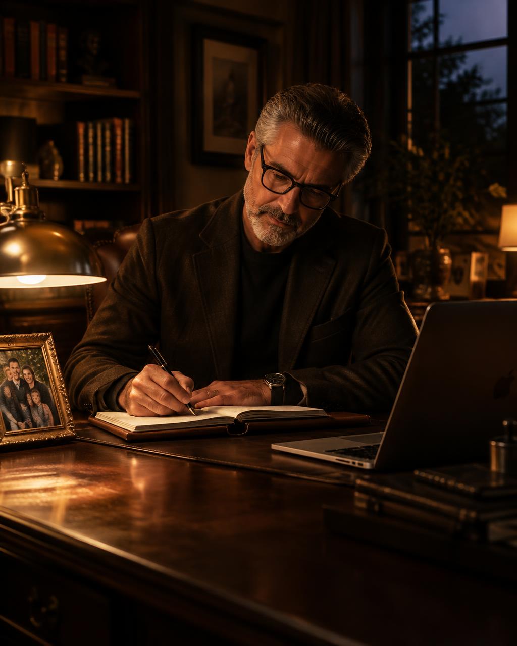 Man die zijn digitale nalatenschap vastlegt aan zijn bureau